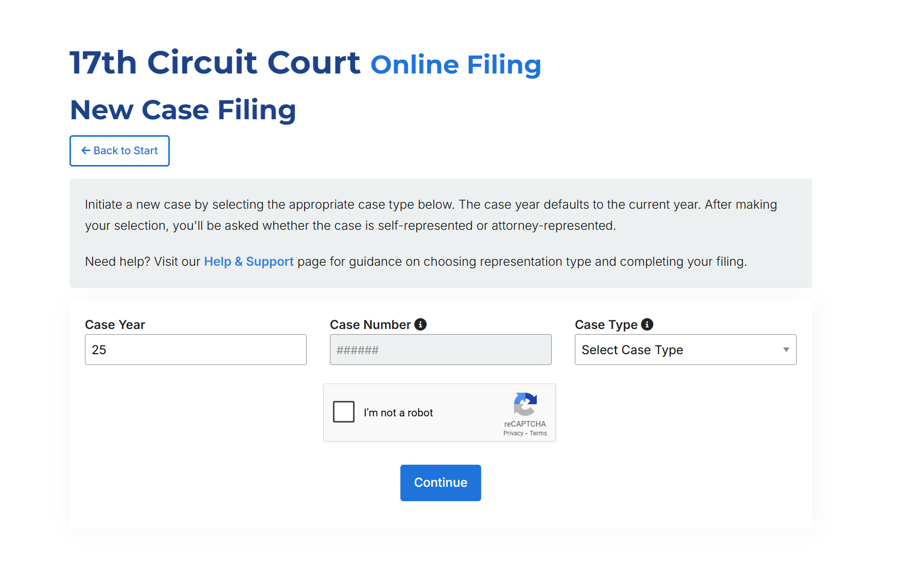 The starting process of a new case filing. The case has ##### in place of where a case number would be.